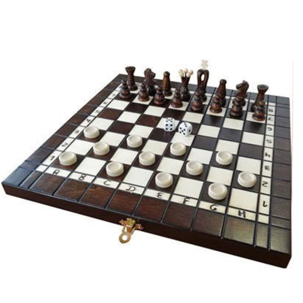 Wooden Backgammon, Chess & Checkers