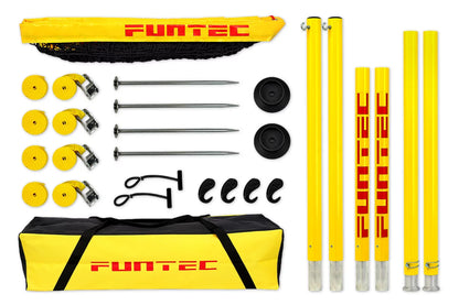 FUNTEC Pro Beach portatīvais pludmales volejbola un tenisa tīkla komplekts (15 kg)