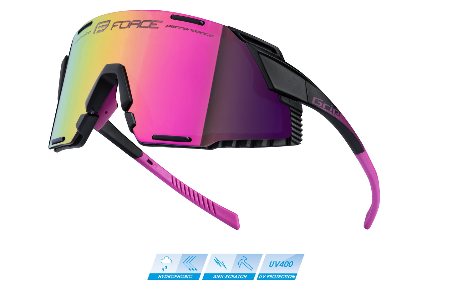 sunglasses FORCE GRIP, blk-pink, pink revo lens